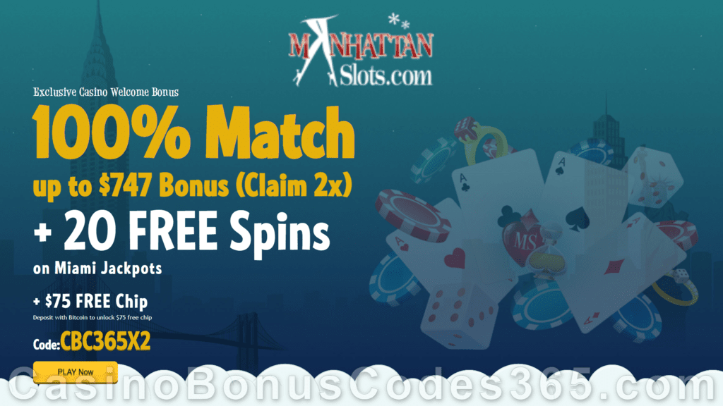 Manhattan Slots Exclusive $20 FREE Chip No Deposit New Players Offer