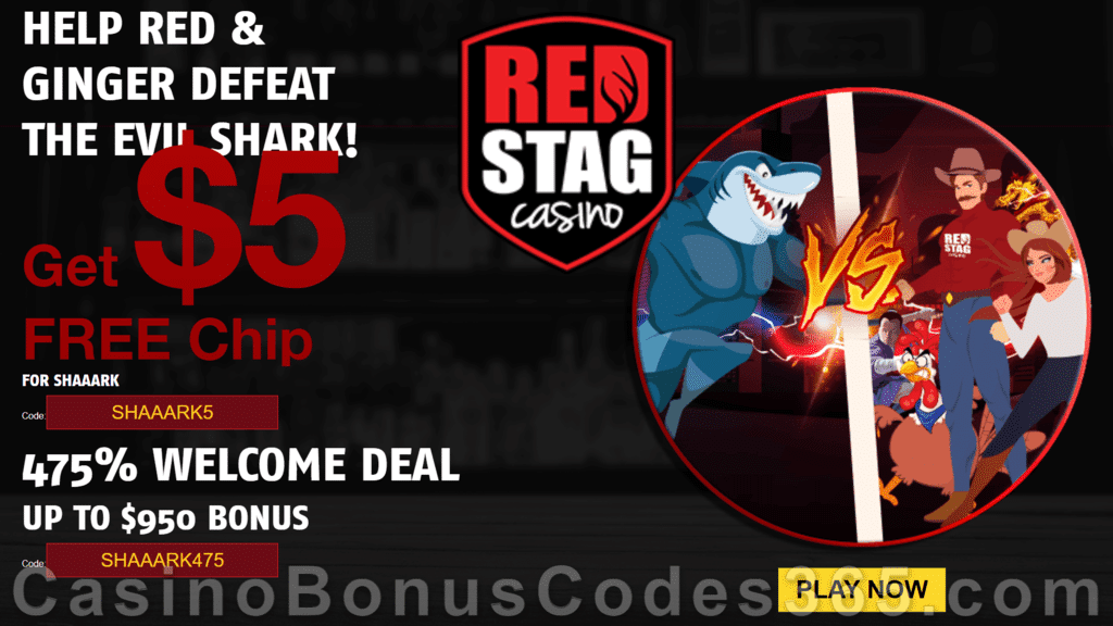 Red Stag Casino 68 FREE Spins on Shaaark plus 475% Match Bonus Welcome Package