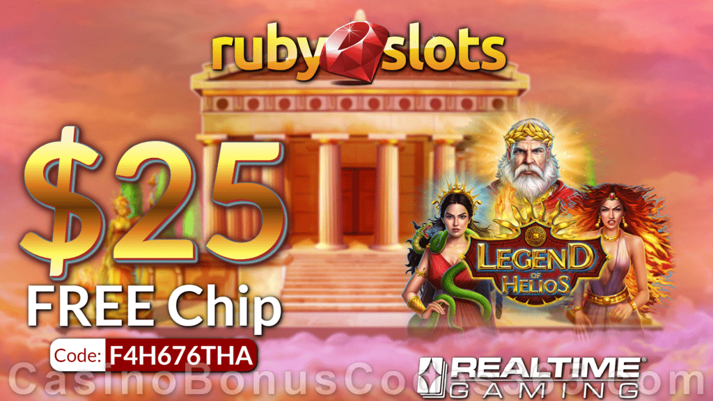 RubySlots $25 FREE Chip New RTG Game Legend of Helios Special No Deposit Promo