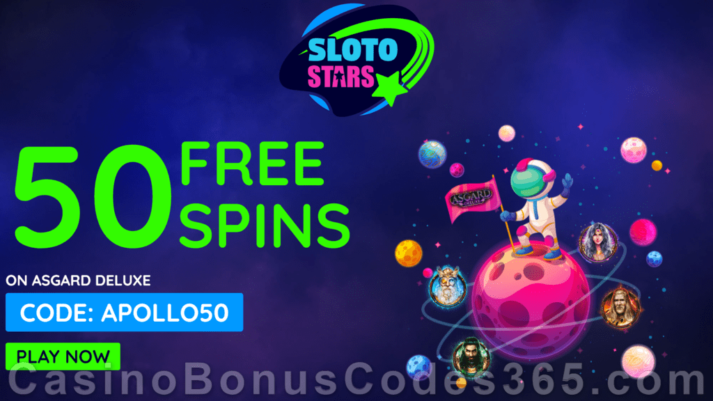 Sloto Stars 50 FREE RTG Asgard Deluxe Spins No Deposit Sign Up Bonus