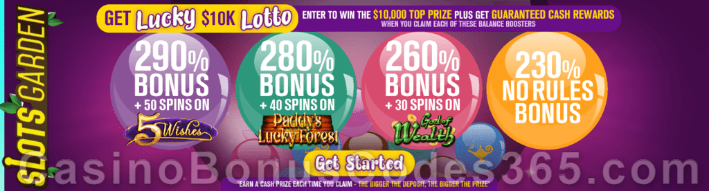 Slots Garden Jackpot 285% No Max Bonus