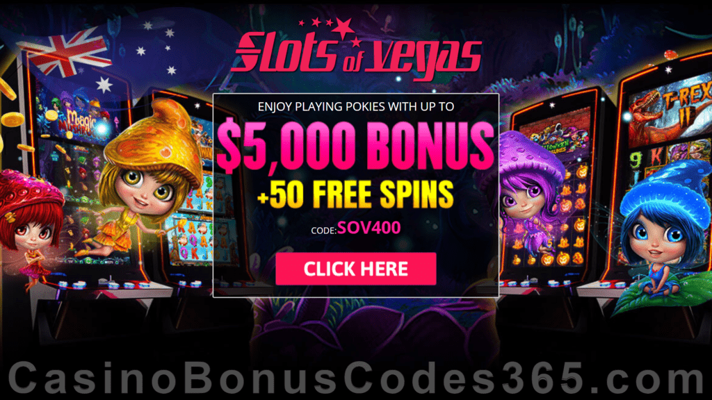 Slots of Vegas A$5000 Bonus plus 50 FREE RTG Magic Mushroom Spins Welcome Package