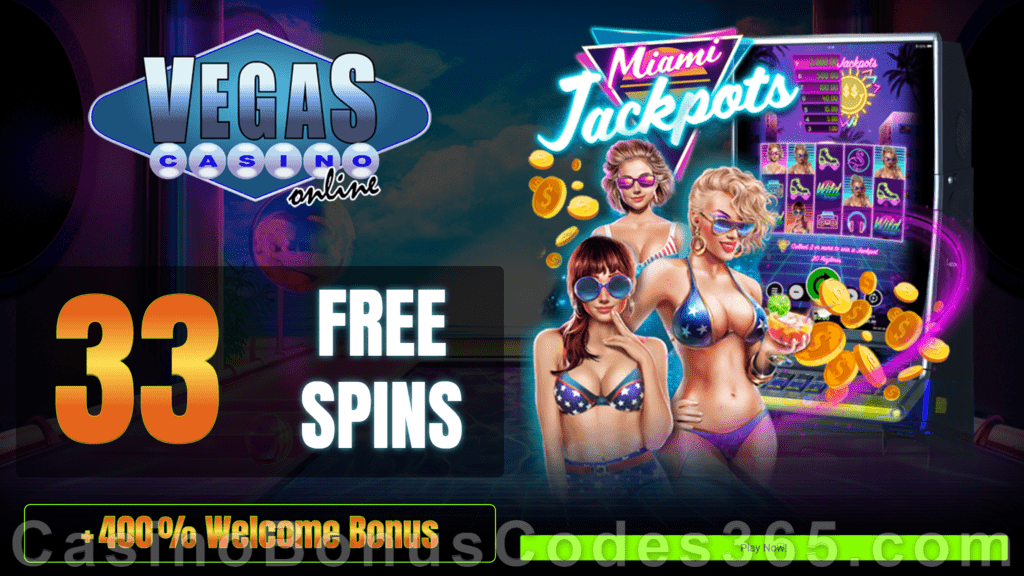 Vegas Casino Online 33 FREE RTG Miami Jackpots Spins plus 400% Match Welcome Bonus Special Black Friday Deal