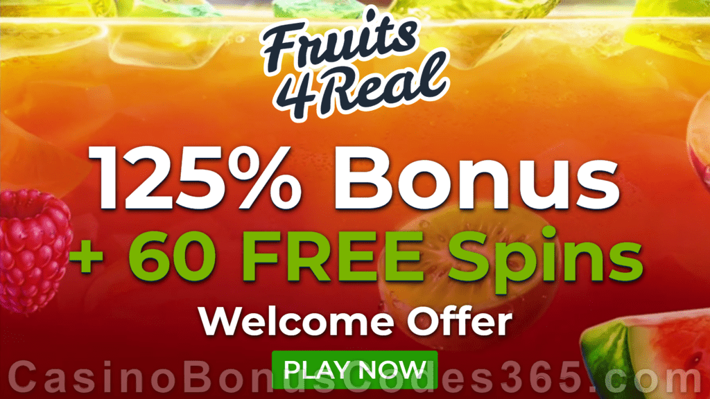 Fruits4Real Exclusive 125% Match plus 60 FREE StakeLogic Super Wild Megaways Spins First Deposit Bonus Package