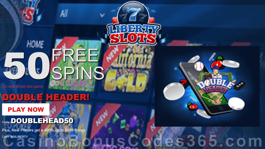 Liberty Slots 50 FREE Double Header Spins New WGS Game No Deposit Deal