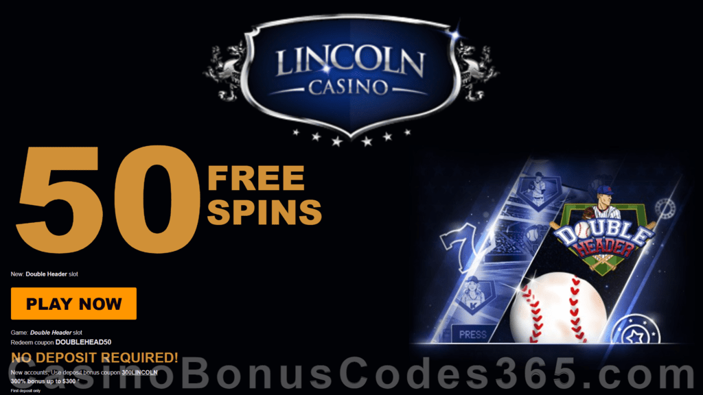 Lincoln Casino Special 50 FREE Spins on Double Header No Deposit New WGS Game Promotion