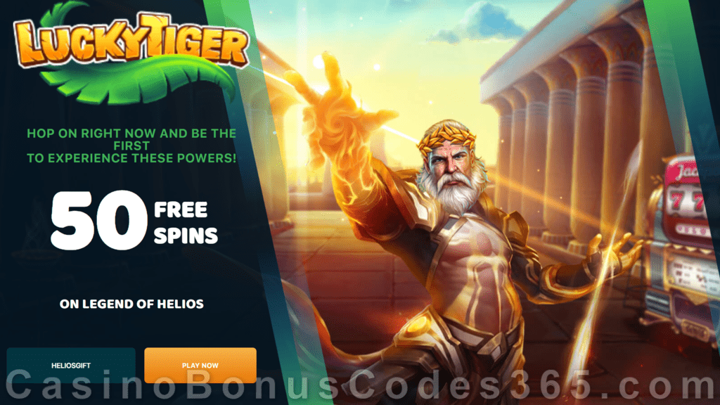 Lucky Tiger Casino 50 FREE Spins on Legend of Helios Special New RTG Game Sign Up Offer