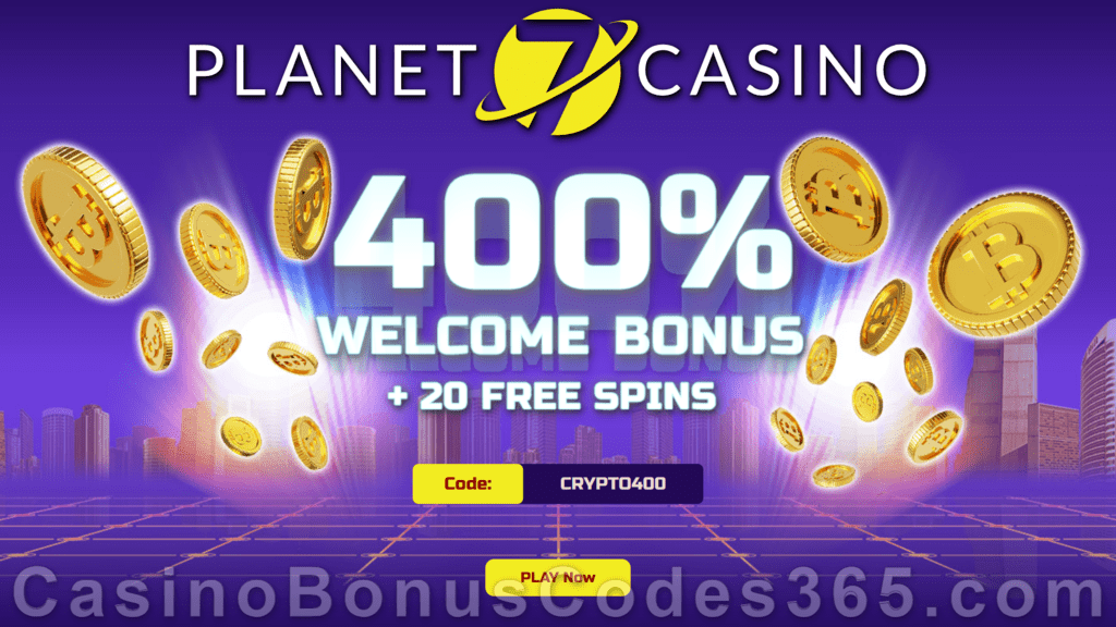 Planet 7 Casino 400% Match Bonus Plus 20 FREE Spins New Players Welcome Deal RTG Diamond Fiesta