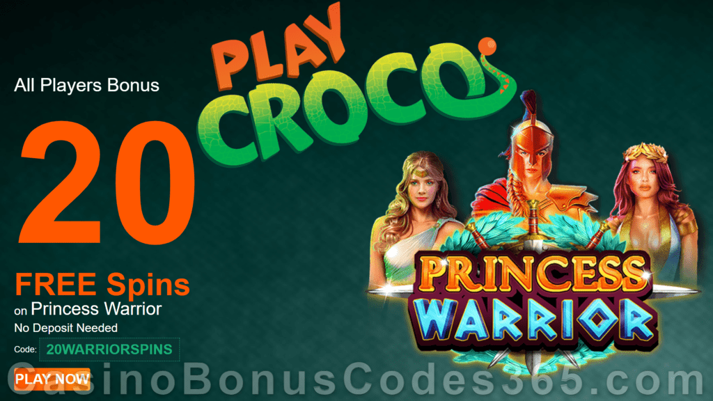 PlayCroco 20 FREE RTG Princess Warrior Spins No Deposit Welcome Deal