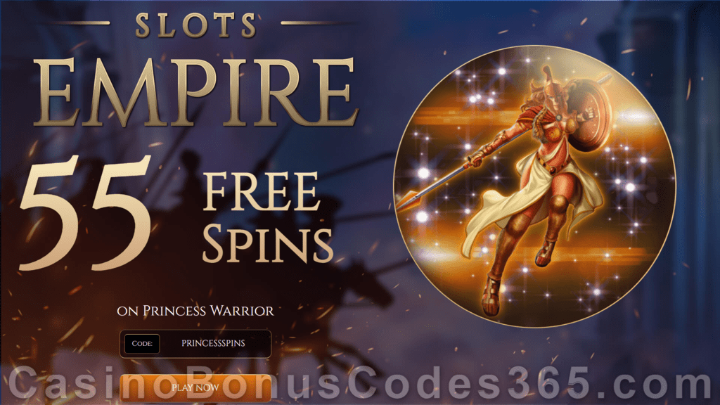 Slots Empire 55 FREE Spins on Princess Warrior New RTG Game Special New Players Offer