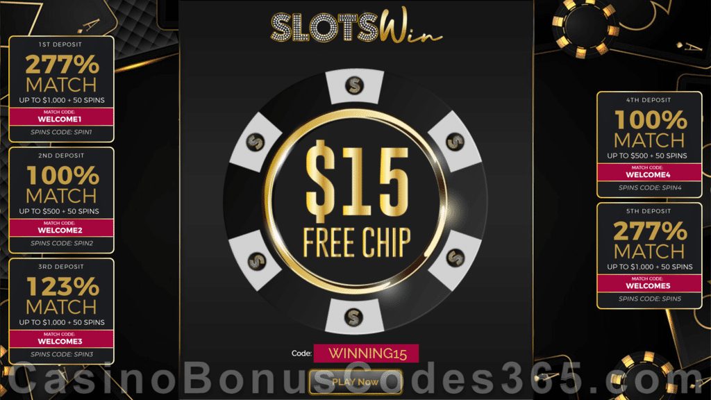 SlotsWin RTG $15 FREE Chip No Deposit Exclusive Welcome Offer