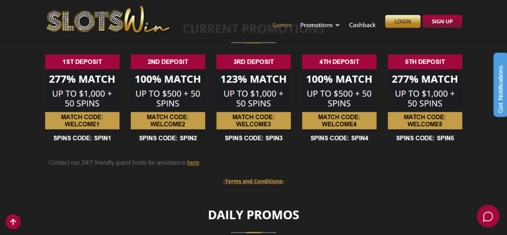 SlotsWin Casino Welcome Bonus