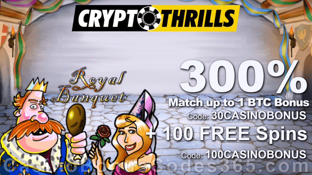 CryptoThrills Casino 100 FREE Saucify Royal Banquet Spins plus 300% Match Bonus Welcome Deal