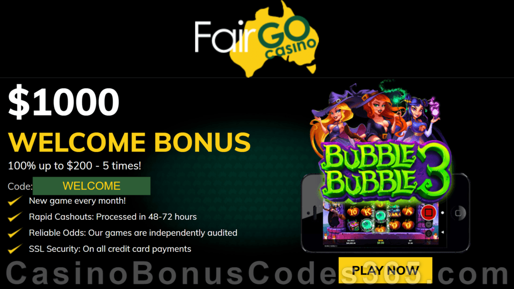 Fair Go Casino New RTG Pokies $1000 Bonus Bubble Bubble 3 Special Joining Deal