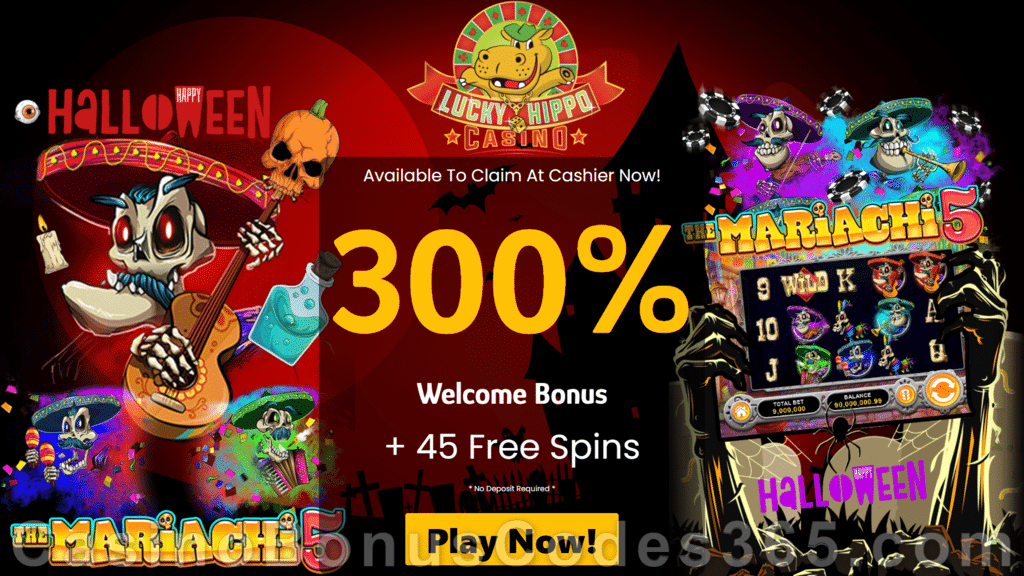 Lucky Hippo Casino 300% Match plus 45 FREE Spins on RTG The Mariachi 5  New Players Deal