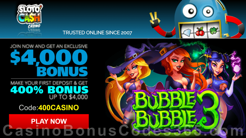 SlotoCash Casino RTG Bubble Bubble 3 400% Welcome Bonus