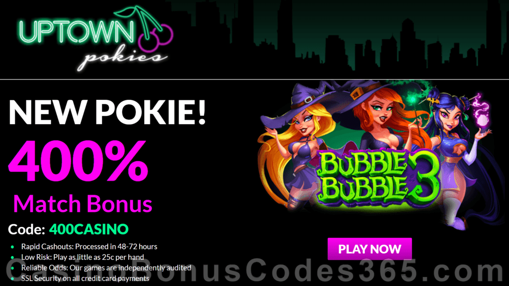 Uptown Pokies New RTG Game Bubble Bubble 3 $4000 Welcome Offer