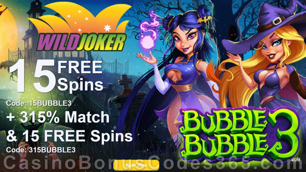 Wild Joker Casino New RTG Pokies 15 FREE Bubble Bubble 3 Spins No Deposit Deal plus 50 Extra Spins Sign Up Deal