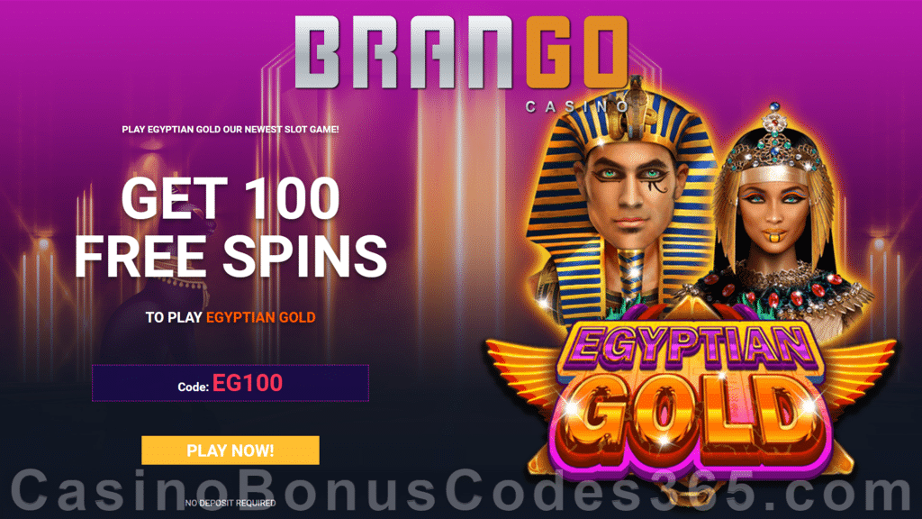 Casino Brango 100 FREE Spins on RTG Egyptian Gold Mega Welcome Offer