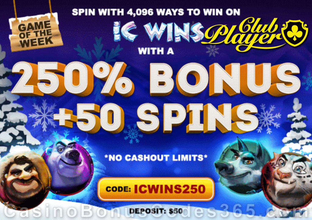 Club Player Casino Game of the Week 250% Match plus 50 FREE RTG IC Wins Spins Special Deal