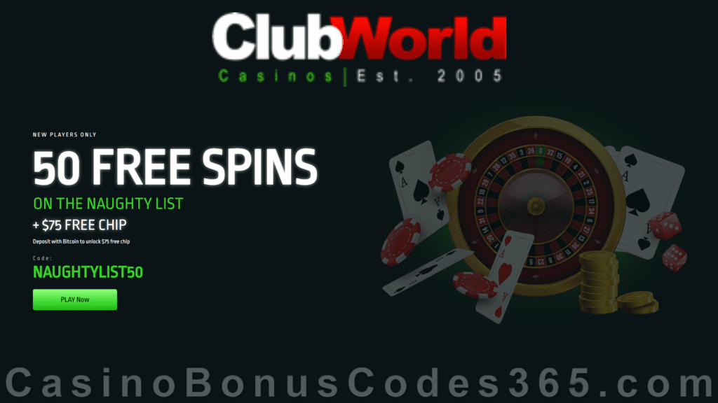 Club World Casino 50 FREE RTG The Naughty List Spins Exclusive Welcome Promo