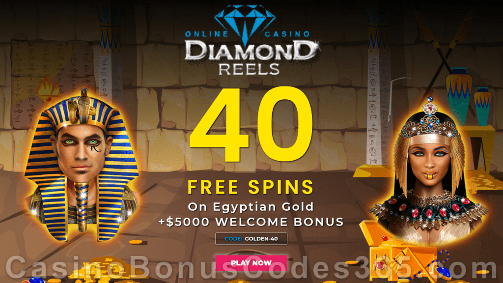 Diamond Reels Casino 40 FREE RTG Egyptian Gold Spins Exclusive New Players No Deposit Promotion