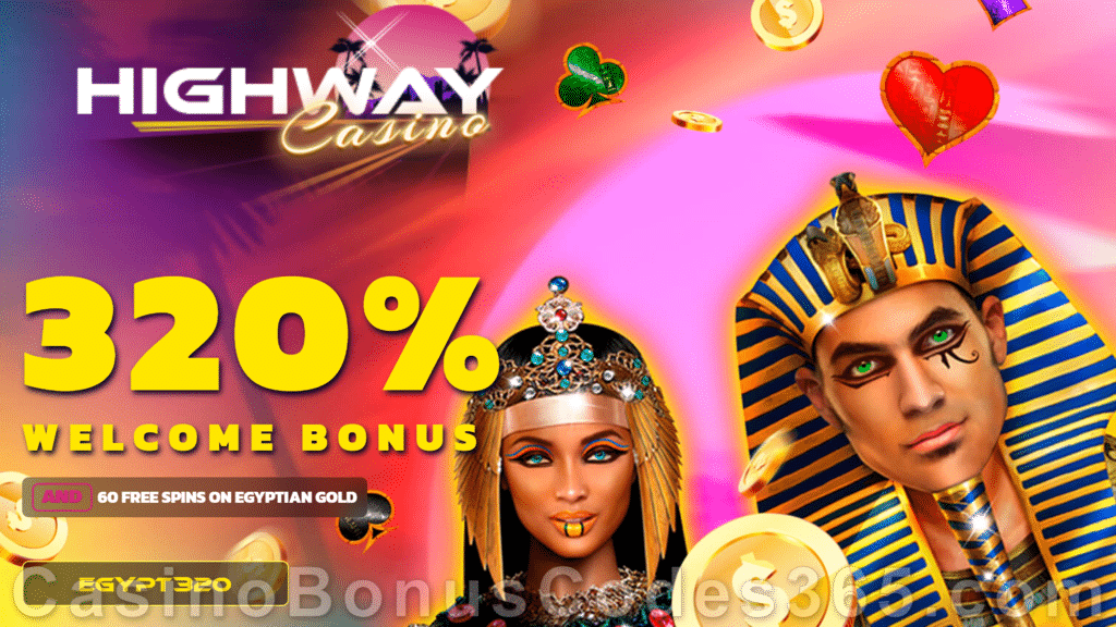 Highway Casino 50 FREE RTG Egyptian Gold Spins No Deposit New Players Promo