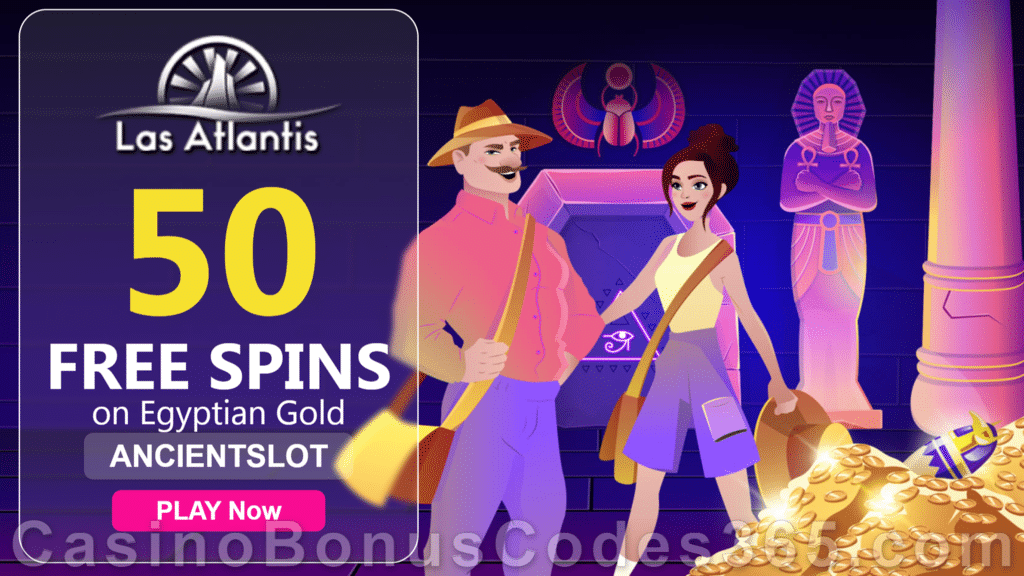 Las Atlantis Casino 50 FREE Spins on Egyptian Gold New RTG Game Special Deal