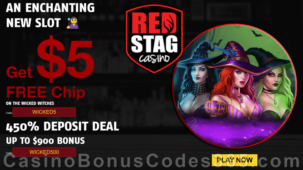 Red Stag Casino 68 FREE Spins on The Wicked Witches plus 450% Match Bonus Welcome Package