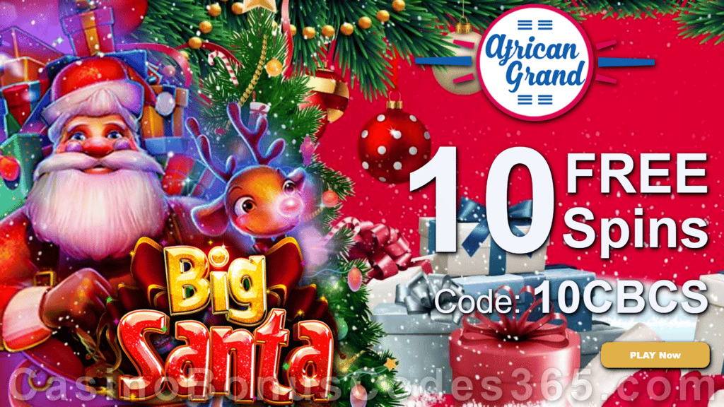 African Grand Online Casino 15 FREE Big Santa Spins Special New RTG Game Welcome Deal