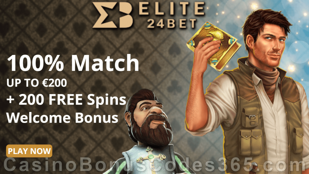 Elite24Bet 100% Match up to €200 Bonus plus 200 FREE Spins Welcome Offer