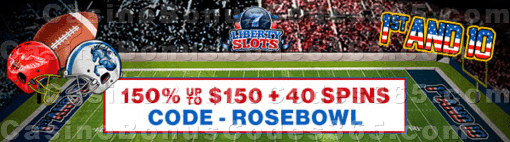 Liberty Slots 150% Match up to $150 plus 40 FREE Spins on WGS 1st and 10 New Players Special Promo