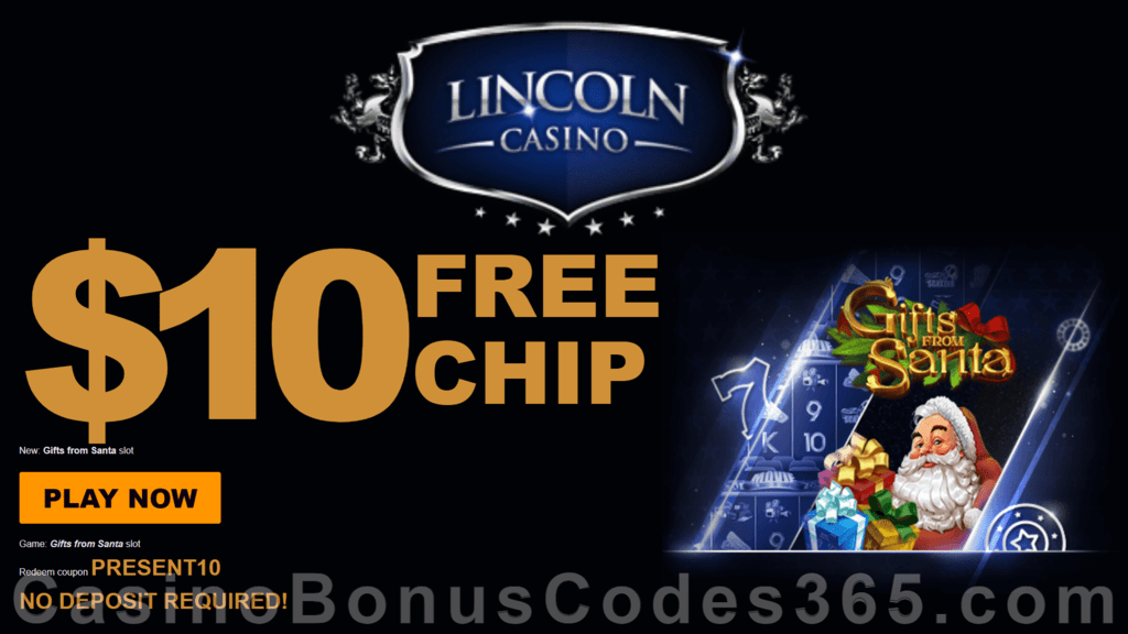 Lincoln Casino Special $10 FREE Chip on Gifts from Santa No Deposit New WGS Game Promotion