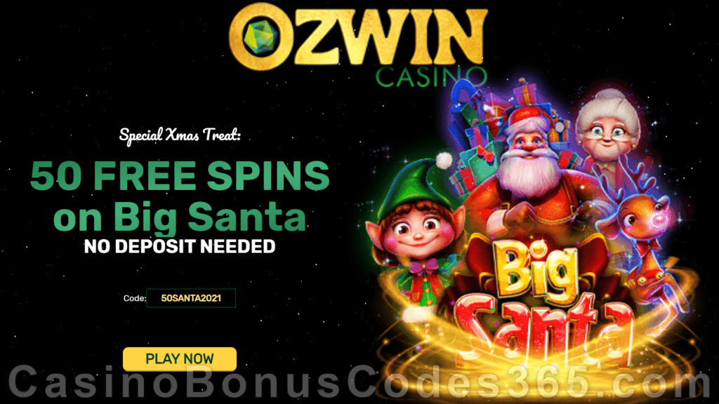 Ozwin Casino Special Christmas All Players 50 FREE Spins on RTG Big Santa No Deposit Offer