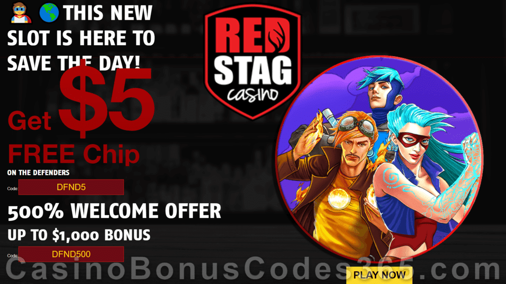 Red Stag Casino 68 FREE Spins on The Defenders plus 500% Match Bonus Welcome Package