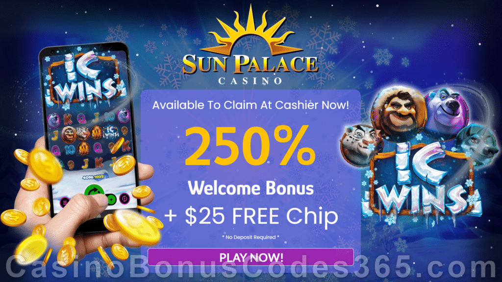 Sun Palace Casino RTG IC Wins $25 FREE Chip plus 250% Match Special Christmas Bonus