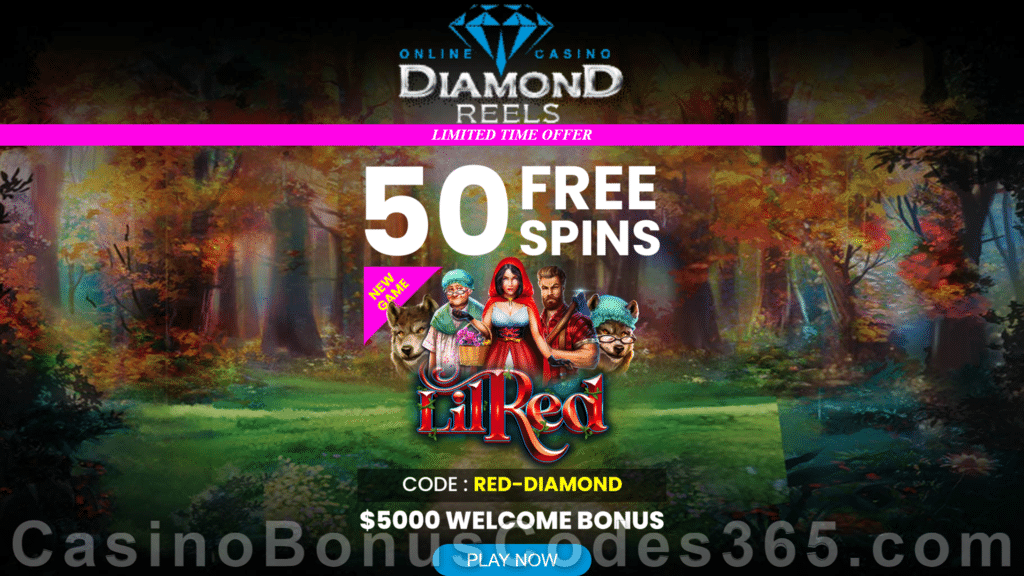 Diamond Reels Casino 50 FREE RTG Lil Red Spins Exclusive New Players No Deposit Promotion