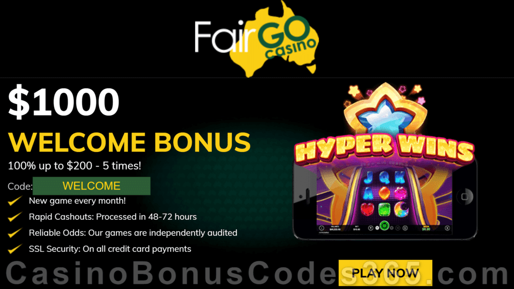 Fair Go Casino New RTG Pokies $1000 Bonus Hyper Wins Special Joining Deal