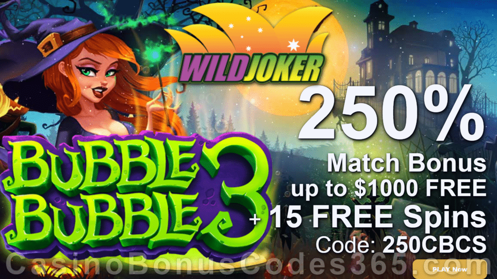 Wild Joker Casino New RTG Pokies 15 FREE Bubble Bubble 3 Spins No Deposit Deal plus 50 Extra Spins Sign Up Deal