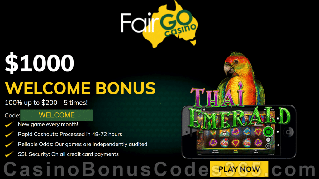 Fair Go Casino New RTG Pokies $1000 Bonus Thai Emerald Special Joining Deal