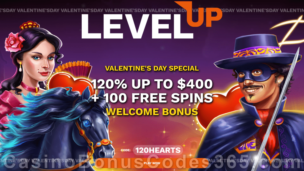 LevelUp Casino 15 FREE BGAMING Zorro Wild Heart Spins No Deposit Special Deal for St. Valentine's Day