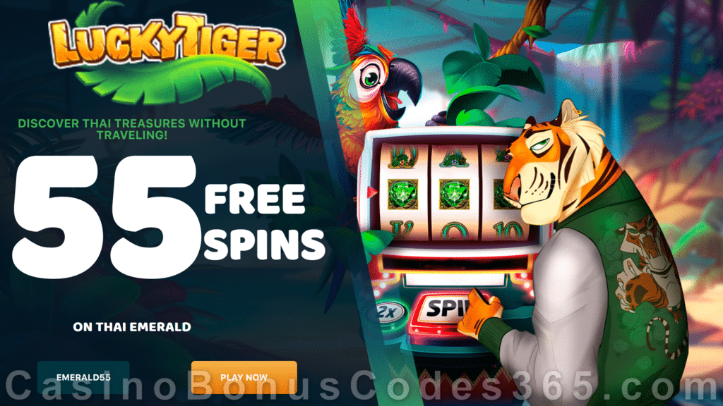 Lucky Tiger Casino 55 FREE Spins on Thai Emerald Special New RTG Game Sign Up Offer