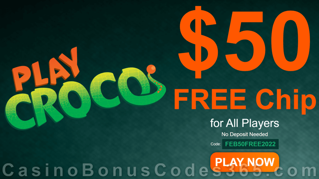 PlayCroco $50 FREE Chip Special 2021 No Deposit Deal