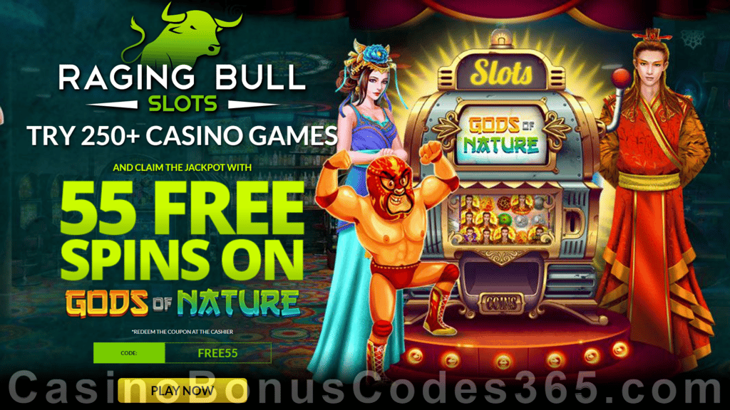 Raging Bull Casino 55 FREE Spins on Gods of Nature No Deposit Joining