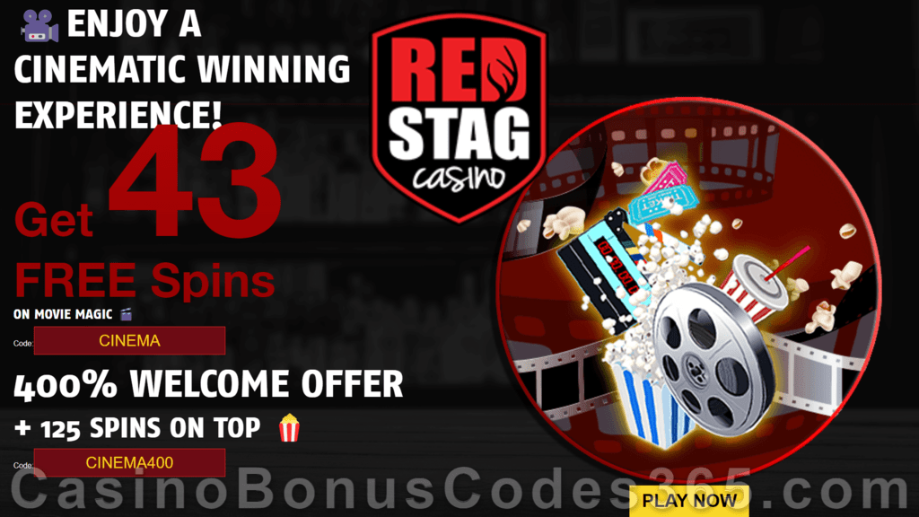 Red Stag Casino 43 FREE Spins on Movie Magic plus 400% Match Bonus Welcome Package