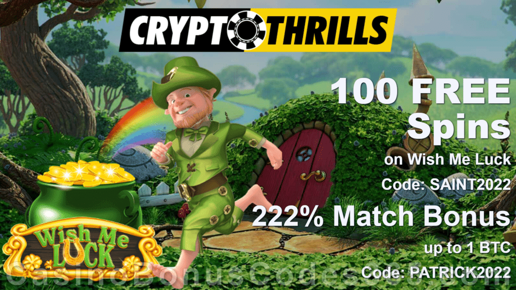 CryptoThrills Casino 100 FREE Saucify Wish Me Luck Spins plus 222% Match Bonus Welcome Deal