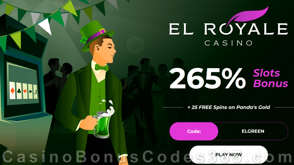 El Royale Casino 265% Match Bonus plus 25 FREE Spins on RTG Mermaid's Pearls St. Patrick's Day Special Deal