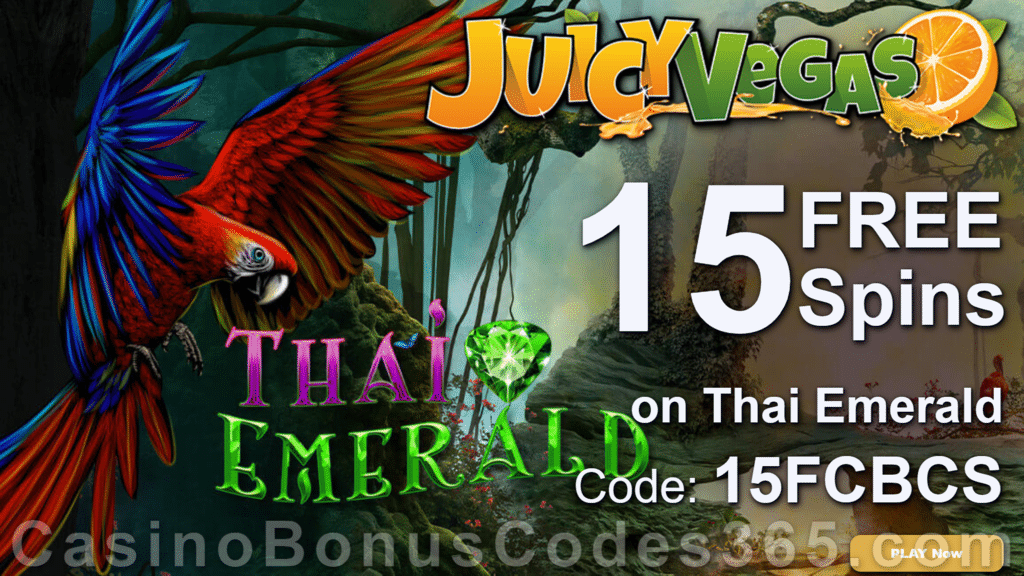 JJuicy Vegas Special New RTG Game 15 FREE Thai Emerald Spins plus 300% Match Bonus Sign Up Offer