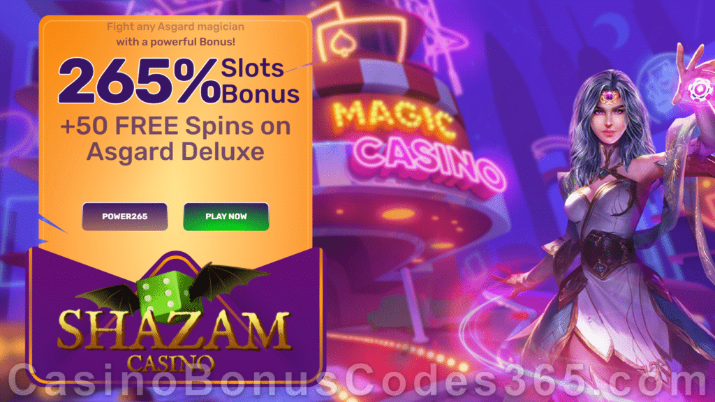 Shazam Casino 265% Match Slots Bonus plus 50 FREE Spins on RTG Asgard Deluxe Special St. Patrick's Day New Players Reward