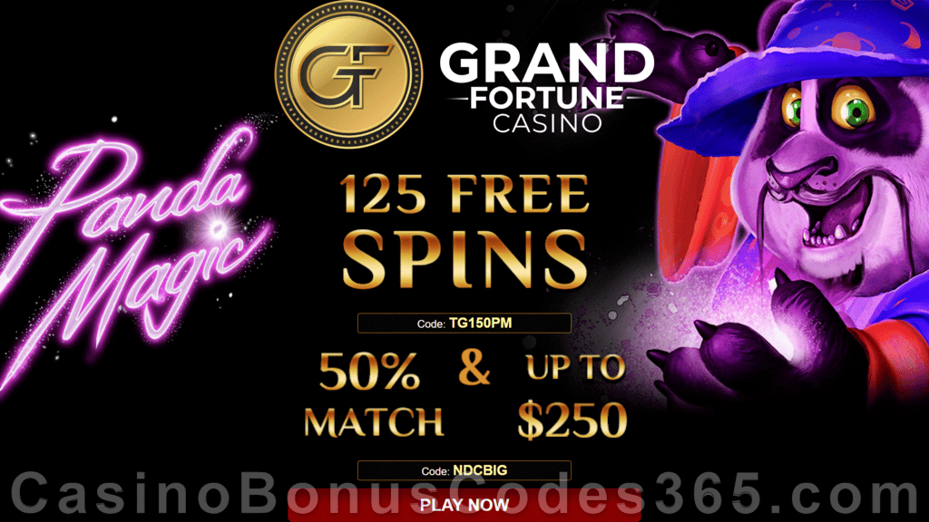 Grand Fortune Casino 125 FREE RTG Panda Magic Spins plus 50% Match Bonus